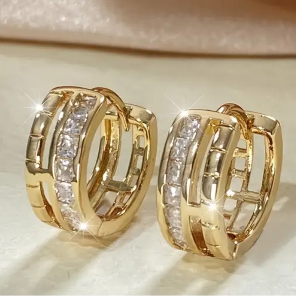 Gold Hoop Earrings with Sparkling Stones